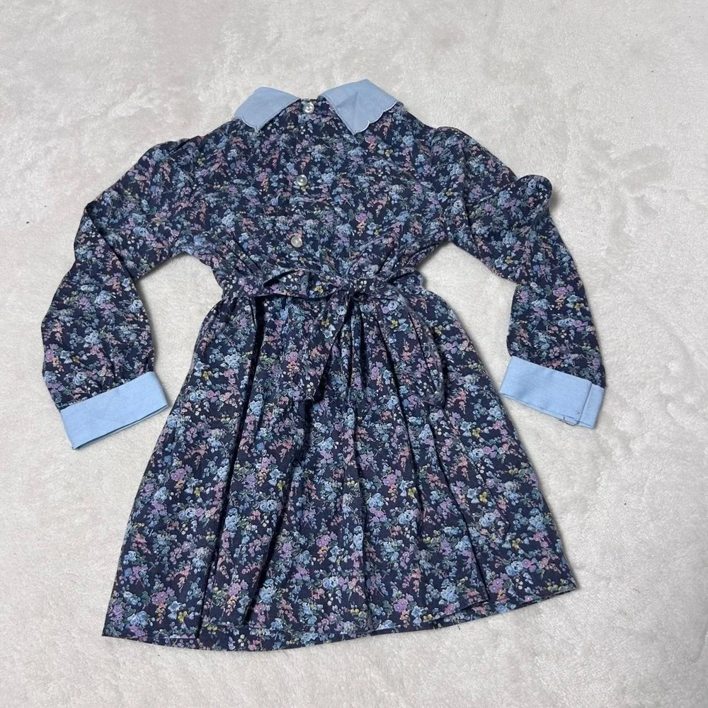 Vintage Nannette blue floral dress with collar and tie  girls Size 4 #floral